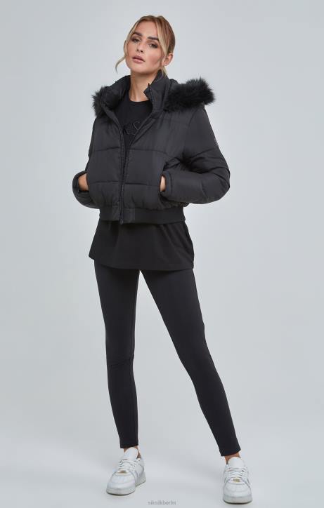 Frauen SikSilk schwarzer, kurz geschnittener Parka Bekleidung J0NL127