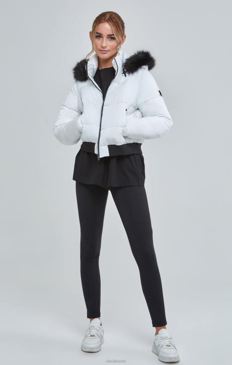 Frauen SikSilk weißer, kurz geschnittener Parka Bekleidung J0NL130