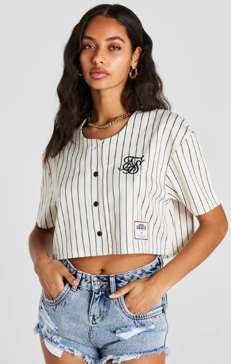 Frauen SikSilk Ecrufarbenes Crop-Baseballtrikot Bekleidung J0NL33