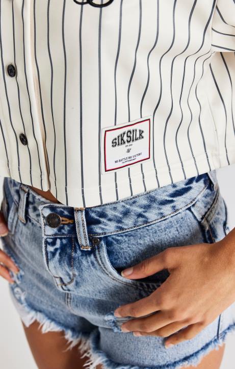 Frauen SikSilk Ecrufarbenes Crop-Baseballtrikot Bekleidung J0NL33