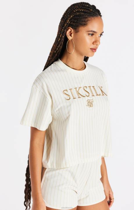 Frauen SikSilk Ecrufarbenes, gestreiftes T-Shirt Bekleidung J0NL26