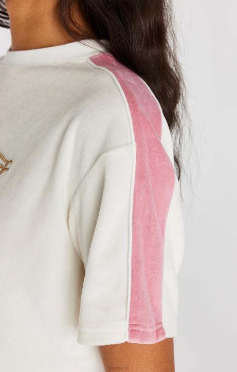 Frauen SikSilk Ecrufarbenes, kurzes T-Shirt aus Velours Bekleidung J0NL38