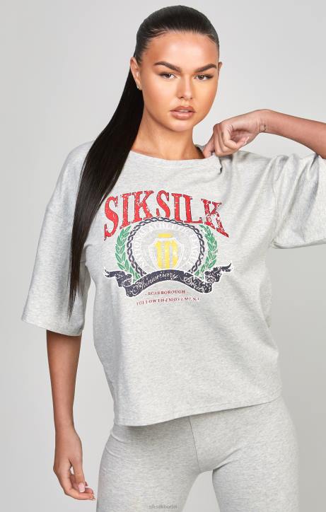 Frauen SikSilk Grau meliertes College-Crop-T-Shirt Bekleidung J0NL57