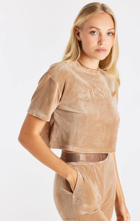 Frauen SikSilk Kurzes T-Shirt aus goldenem Velours Bekleidung J0NL42