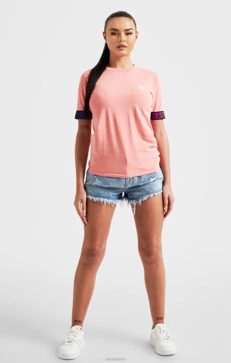 Frauen SikSilk Kurzes T-Shirt mit Korallenstreifen Bekleidung J0NL61