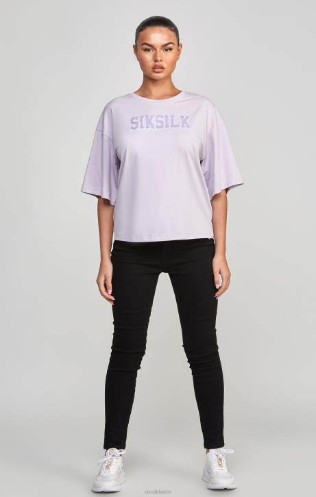 Frauen SikSilk Lilafarbenes Crop-T-Shirt mit College-Logo Bekleidung J0NL55