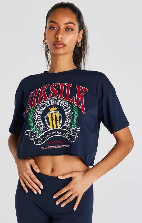 Frauen SikSilk Marineblaues Crop-Uni-T-Shirt Bekleidung J0NL28