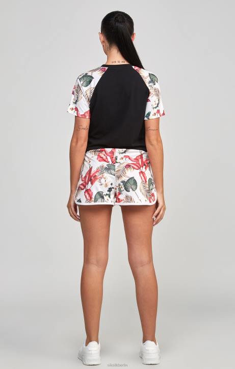 Frauen SikSilk Schwarzes Retro-Tropen-Crop-T-Shirt Bekleidung J0NL73