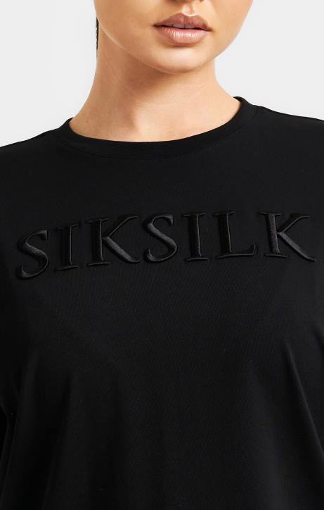 Frauen SikSilk Schwarzes besticktes Boyfriend-T-Shirt Bekleidung J0NL52