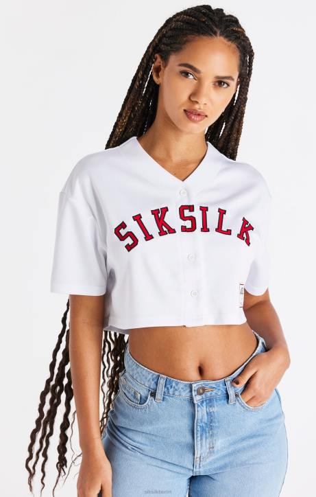 Frauen SikSilk Weißes Baseball-Crop-Trikot Bekleidung J0NL50