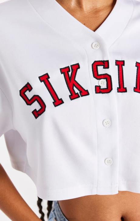 Frauen SikSilk Weißes Baseball-Crop-Trikot Bekleidung J0NL50