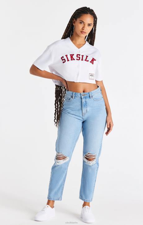 Frauen SikSilk Weißes Baseball-Crop-Trikot Bekleidung J0NL50