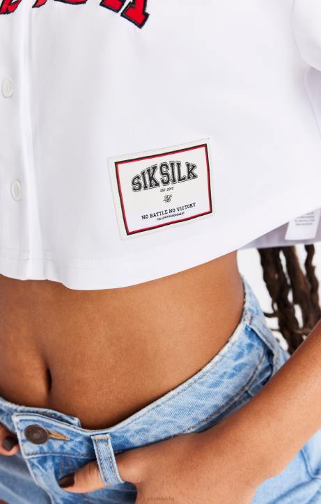 Frauen SikSilk Weißes Baseball-Crop-Trikot Bekleidung J0NL50