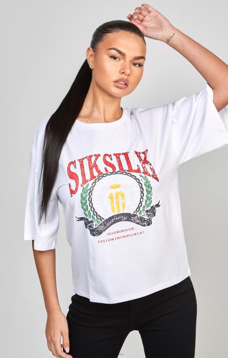 Frauen SikSilk Weißes College-Crop-T-Shirt Bekleidung J0NL53
