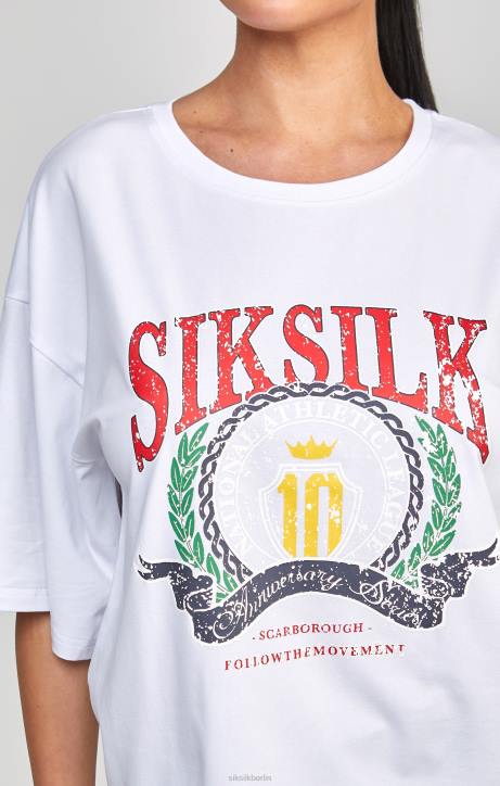 Frauen SikSilk Weißes College-Crop-T-Shirt Bekleidung J0NL53