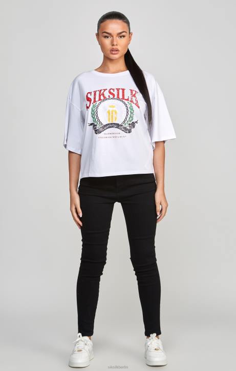 Frauen SikSilk Weißes College-Crop-T-Shirt Bekleidung J0NL53