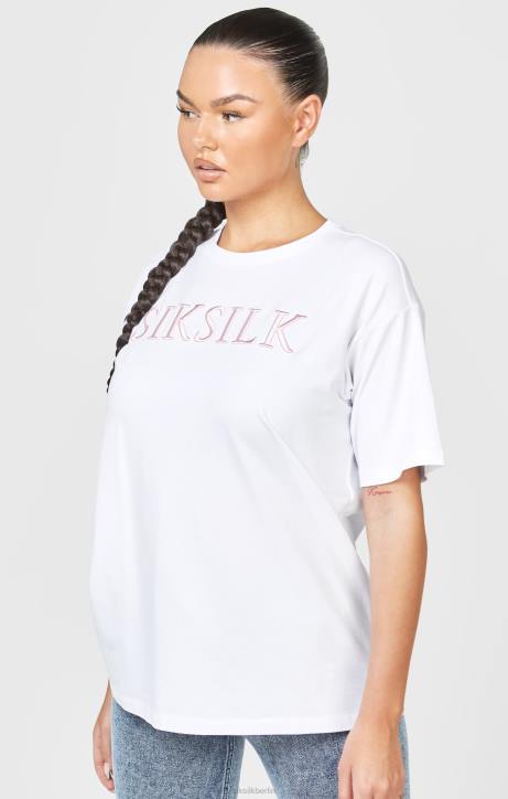 Frauen SikSilk Weißes besticktes Boyfriend-T-Shirt Bekleidung J0NL69