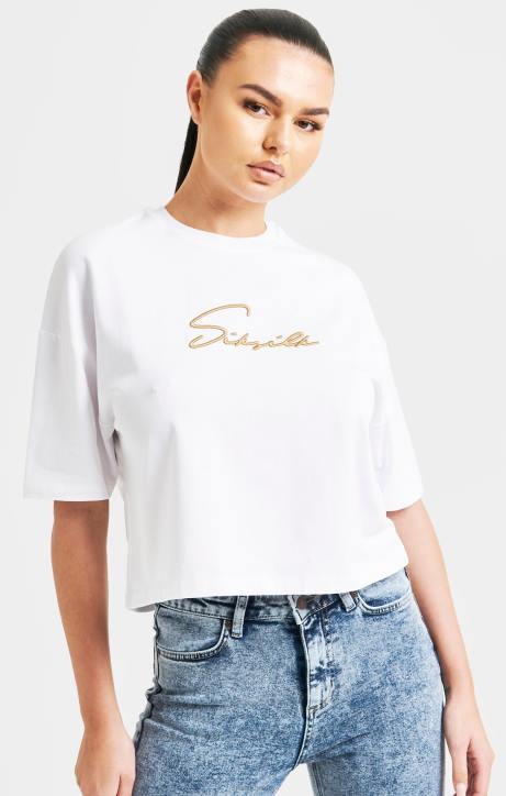 Frauen SikSilk Weißes, charakteristisches Crop-T-Shirt Bekleidung J0NL45