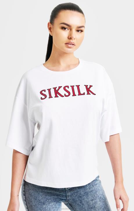 Frauen SikSilk Weißes, glitzerndes, kastenförmiges, kurzes T-Shirt Bekleidung J0NL35