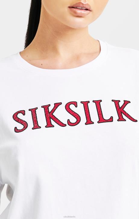 Frauen SikSilk Weißes, glitzerndes, kastenförmiges, kurzes T-Shirt Bekleidung J0NL35
