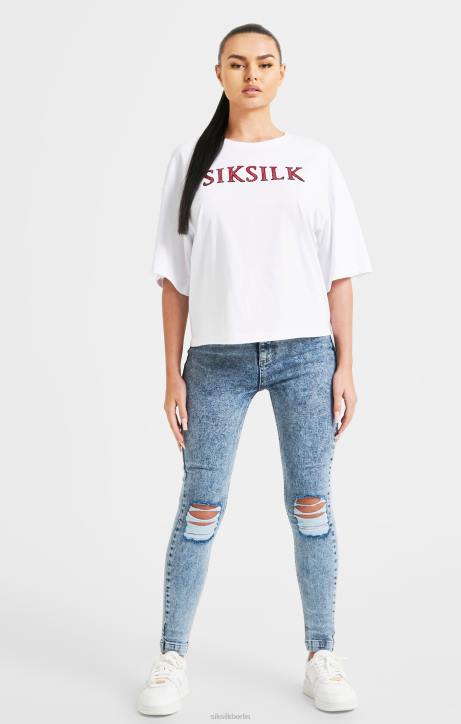 Frauen SikSilk Weißes, glitzerndes, kastenförmiges, kurzes T-Shirt Bekleidung J0NL35