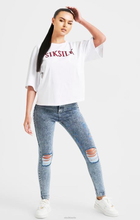 Frauen SikSilk Weißes, glitzerndes, kastenförmiges, kurzes T-Shirt Bekleidung J0NL35