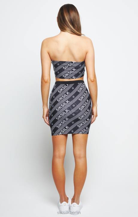 Frauen SikSilk Bandeau-Oberteil mit Logo-Print – Schwarz Bekleidung J0NL215