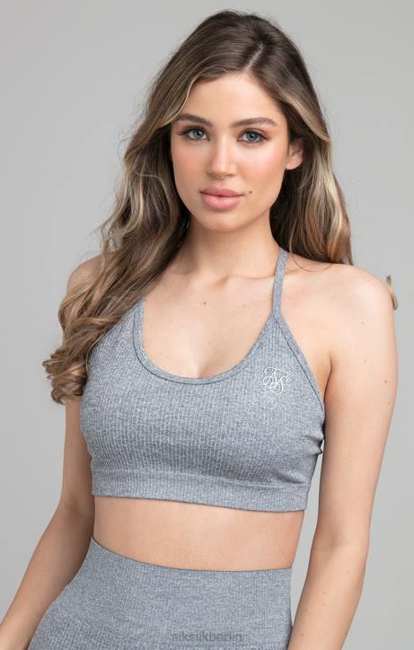 Frauen SikSilk Geripptes Gym-Bralette – Grau Bekleidung J0NL212