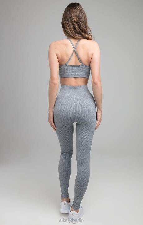 Frauen SikSilk Geripptes Gym-Bralette – Grau Bekleidung J0NL212