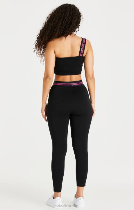 Frauen SikSilk Kurzes One-Shoulder-Bralette mit schwarzem Band Bekleidung J0NL71