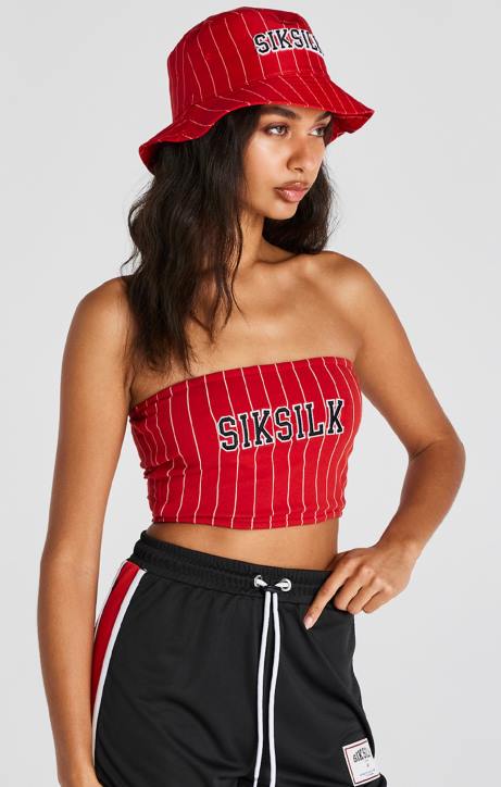 Frauen SikSilk Rotes Bandeau-Oberteil mit Nadelstreifen Bekleidung J0NL208