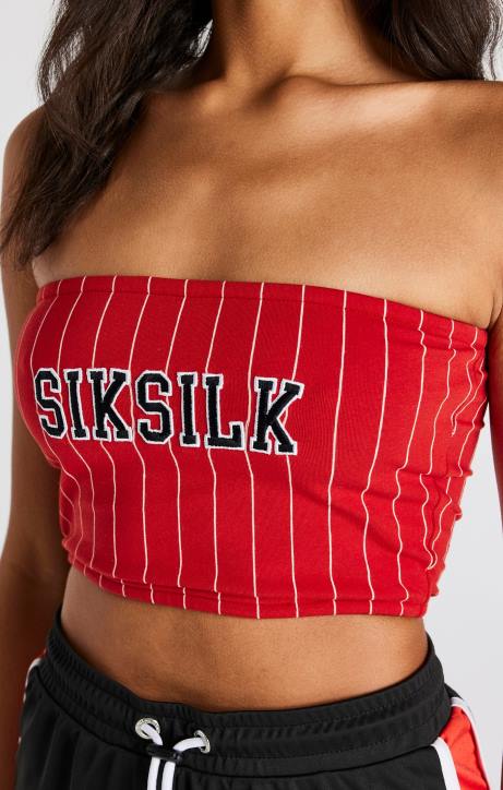 Frauen SikSilk Rotes Bandeau-Oberteil mit Nadelstreifen Bekleidung J0NL208