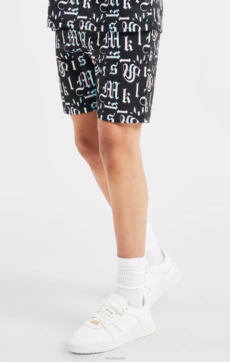 Jungen SikSilk x Schwarze, bedruckte Messi-Shorts Bekleidung J0NL312