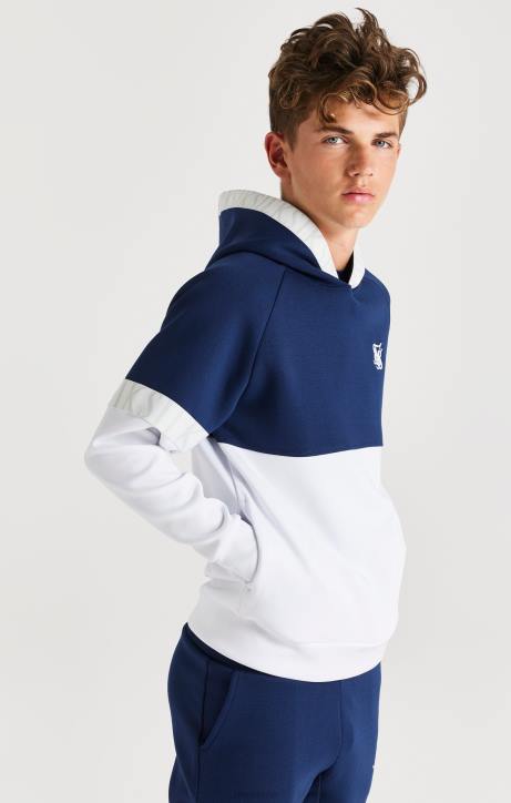 Jungen SikSilk Dynamischer Kapuzenpullover zum Überziehen – Marineblau und Weiß Bekleidung J0NL292
