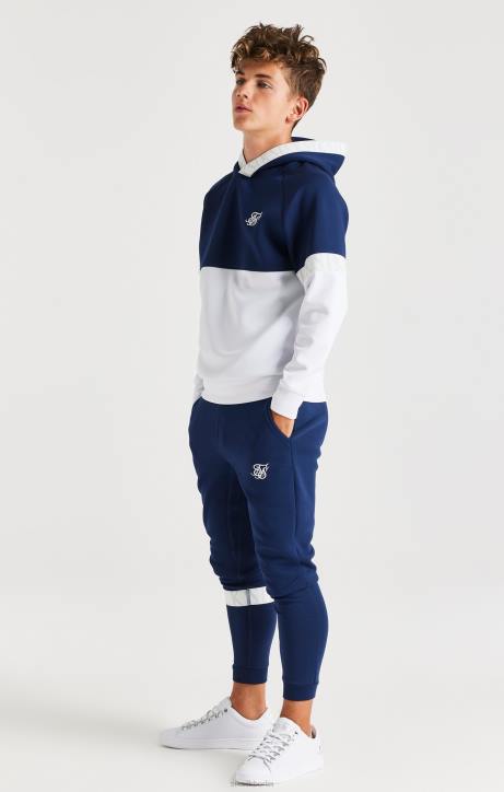 Jungen SikSilk Dynamischer Kapuzenpullover zum Überziehen – Marineblau und Weiß Bekleidung J0NL292