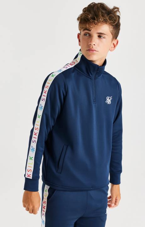 Jungen SikSilk Regenbogen-Trichterhalsausschnitt – Marineblau Bekleidung J0NL287