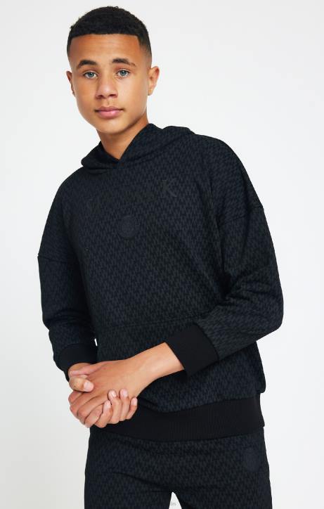 Jungen SikSilk x Messi schwarzer, bedruckter, übergroßer Kapuzenpullover Bekleidung J0NL288