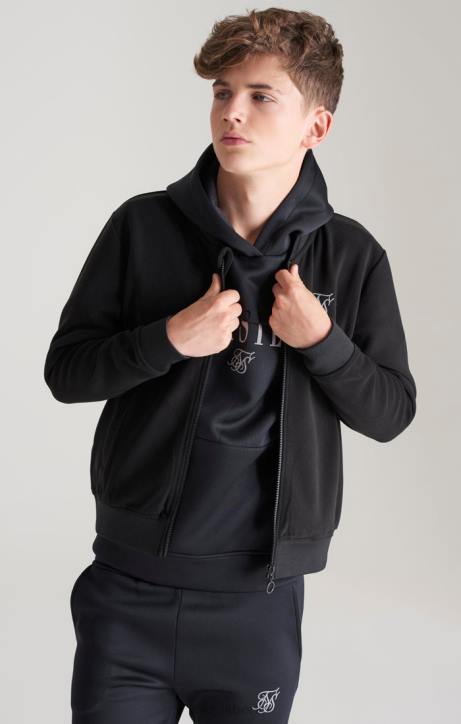 Jungen SikSilk Schwarze Metallic-Logo-Bomberjacke Bekleidung J0NL301