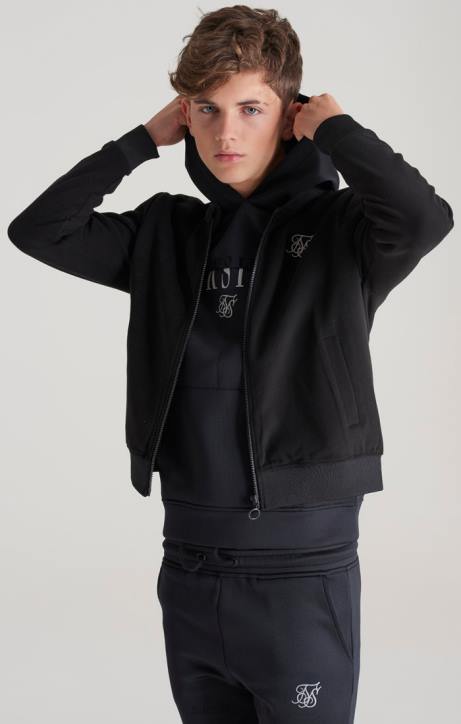 Jungen SikSilk Schwarze Metallic-Logo-Bomberjacke Bekleidung J0NL301