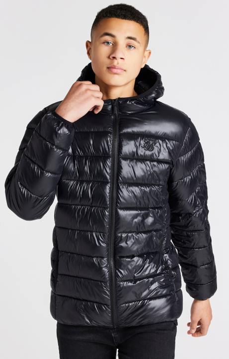 Jungen SikSilk schwarze, leichte Luftpolsterjacke Bekleidung J0NL299