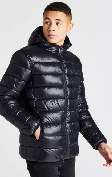 Jungen SikSilk schwarze, leichte Luftpolsterjacke Bekleidung J0NL299