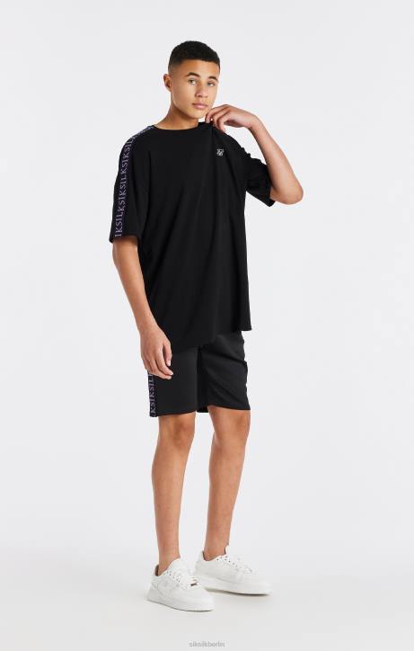 Jungen SikSilk Schwarzes T-Shirt mit Streifen Bekleidung J0NL285