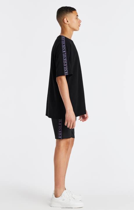 Jungen SikSilk Schwarzes T-Shirt mit Streifen Bekleidung J0NL285