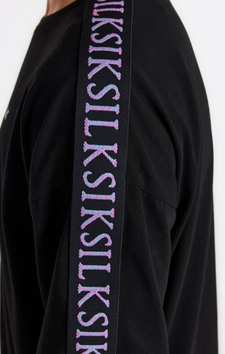 Jungen SikSilk Schwarzes T-Shirt mit Streifen Bekleidung J0NL285