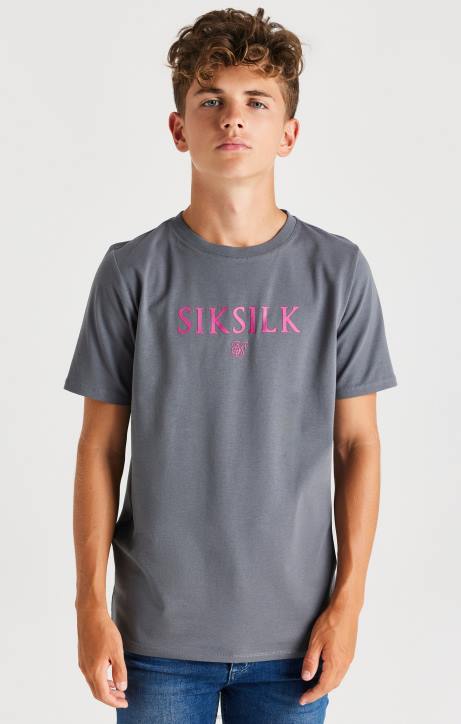 Jungen SikSilk graues T-Shirt mit Logo Bekleidung J0NL280