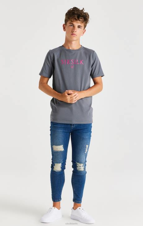 Jungen SikSilk graues T-Shirt mit Logo Bekleidung J0NL280