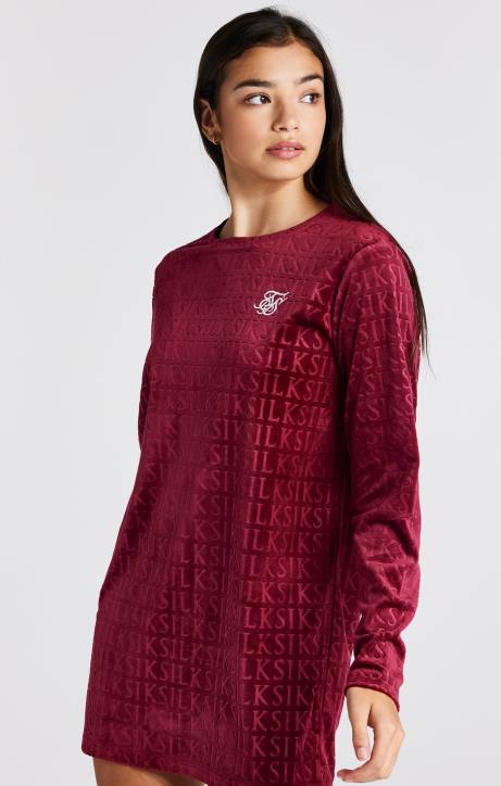 Mädchen SikSilk Langärmliges T-Shirt-Kleid aus rosa Velours Bekleidung J0NL345