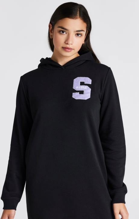 Mädchen SikSilk Schwarzes Kapuzenkleid mit College-Logo Bekleidung J0NL344