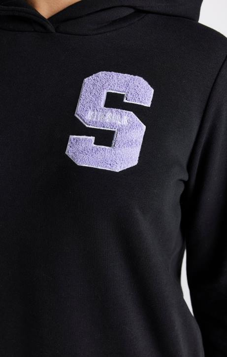 Mädchen SikSilk Schwarzes Kapuzenkleid mit College-Logo Bekleidung J0NL344