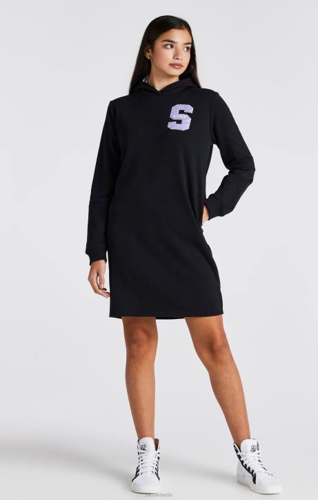 Mädchen SikSilk Schwarzes Kapuzenkleid mit College-Logo Bekleidung J0NL344